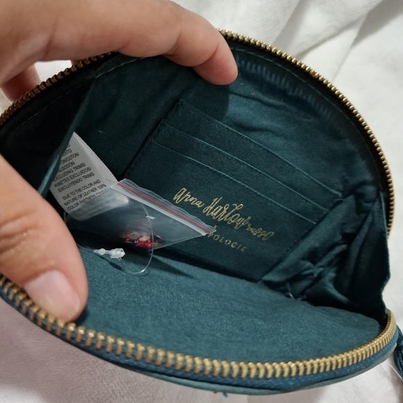 Anthropologie Anna Harlow Russo Monogram A Clutch Beaded Sequin Leather Green - Picture 10 of 12